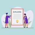 Flat illustration masked graduates with diploma